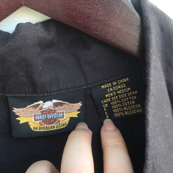 Harley Davidson Racing Black and Orange Short Sleeve Button Down Shirt - Picture 3 of 10